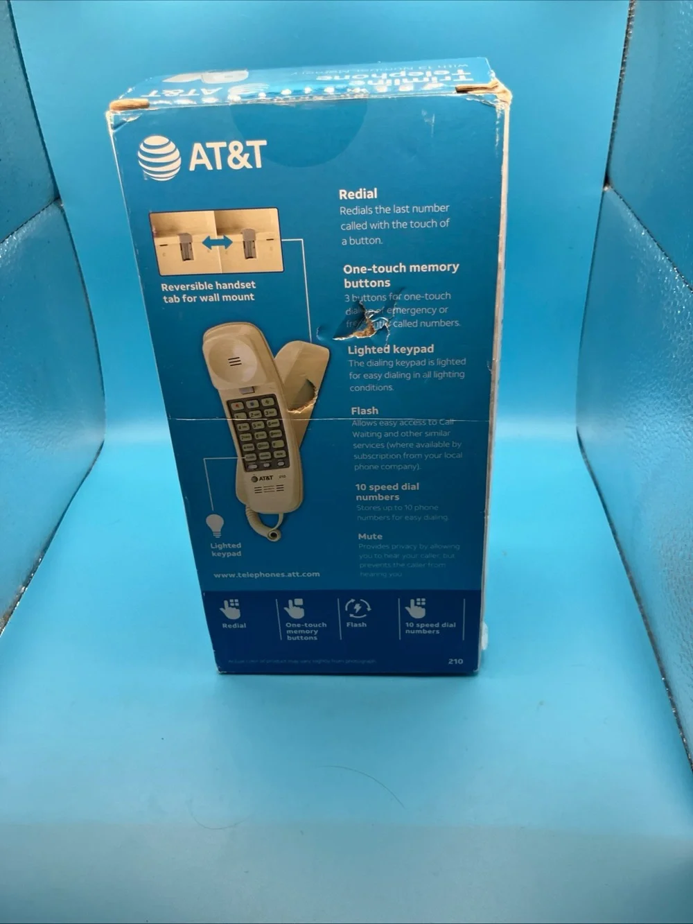 AT&T 210 Basic Trimline Corded Phone Single Line No AC Power Required Beige